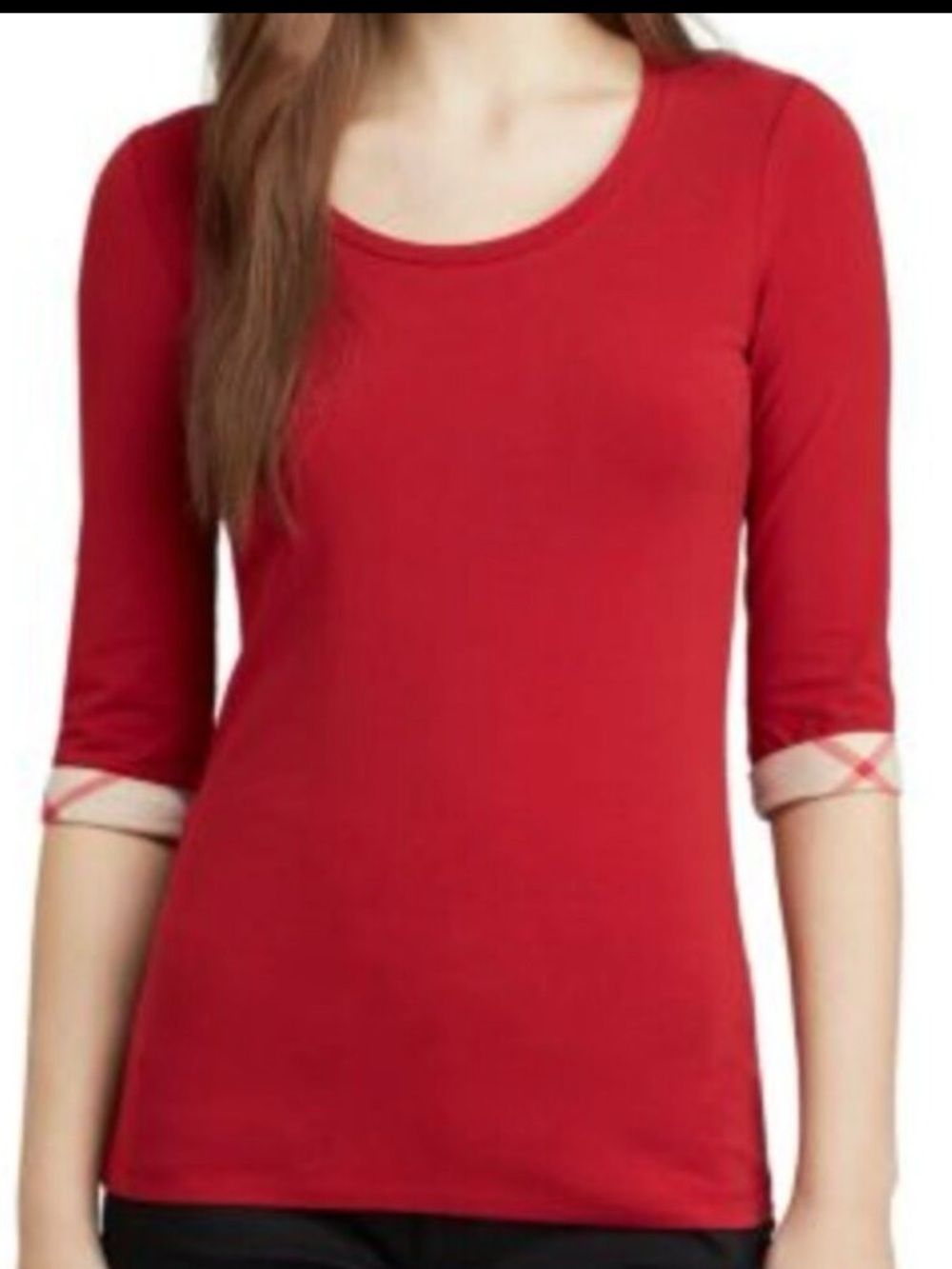 Burberry Brit Red & Plaid Quarter Sleeve Top